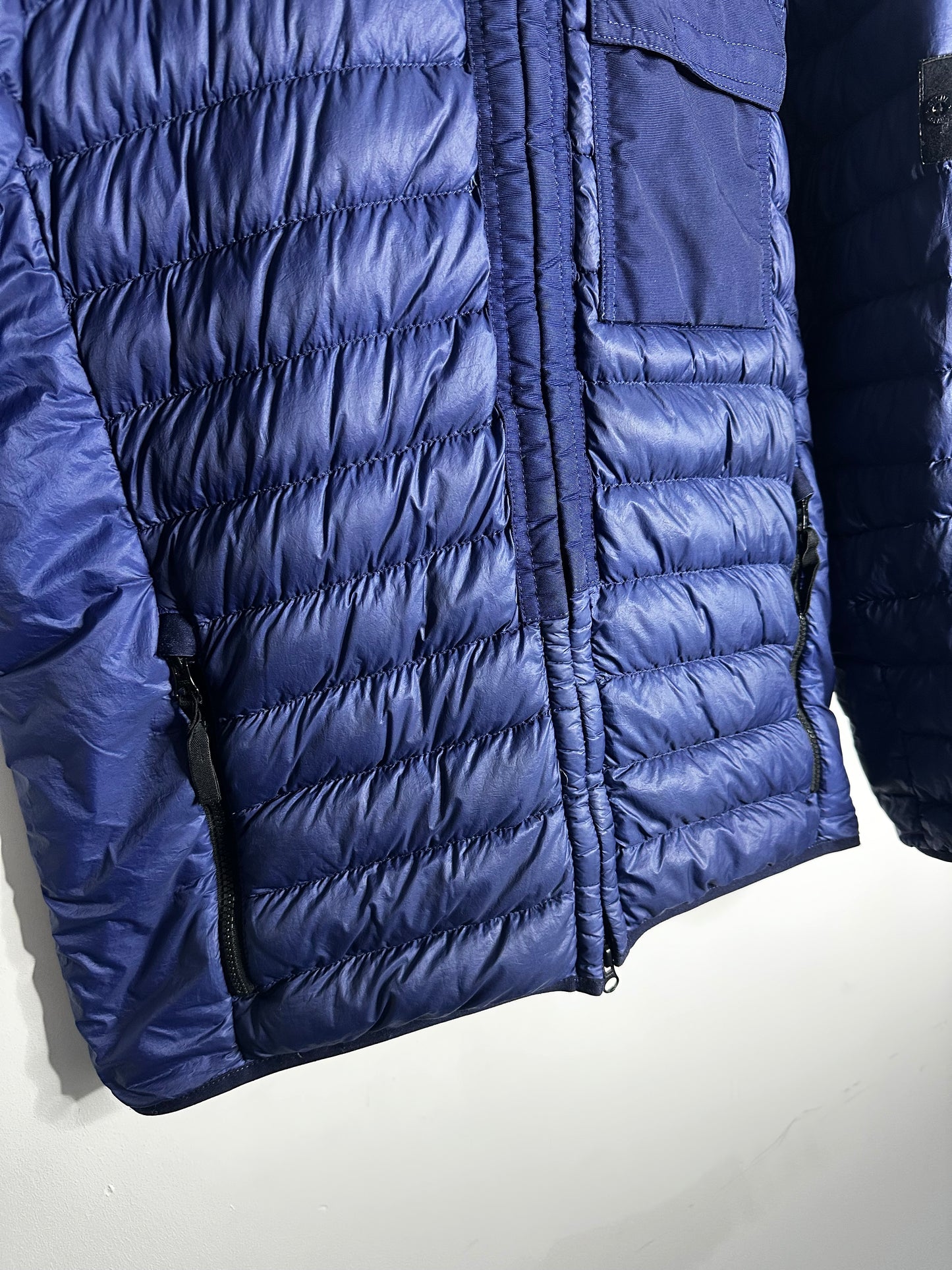 Stone Island Blue Garment Dyed Micro Yarn Down Hooded Jacket - Large