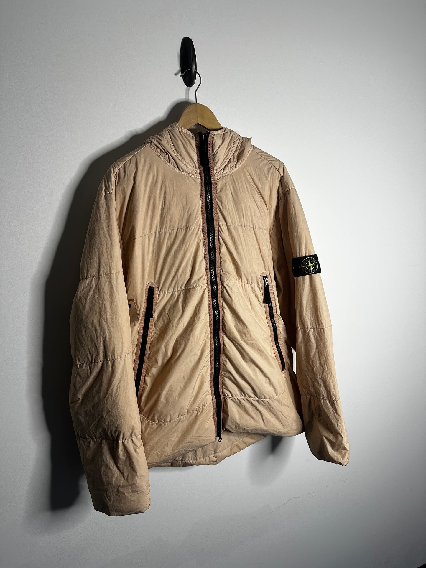 Stone Island Peach Crinkle Reps Down Hooded Jacket - XXL