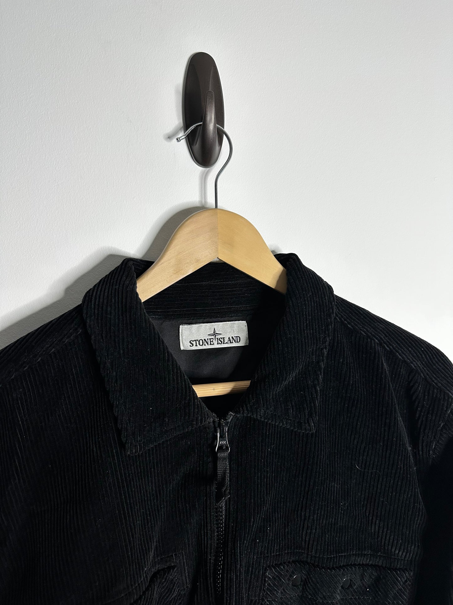 Stone Island Black Corduroy Zip Overshirt - Large