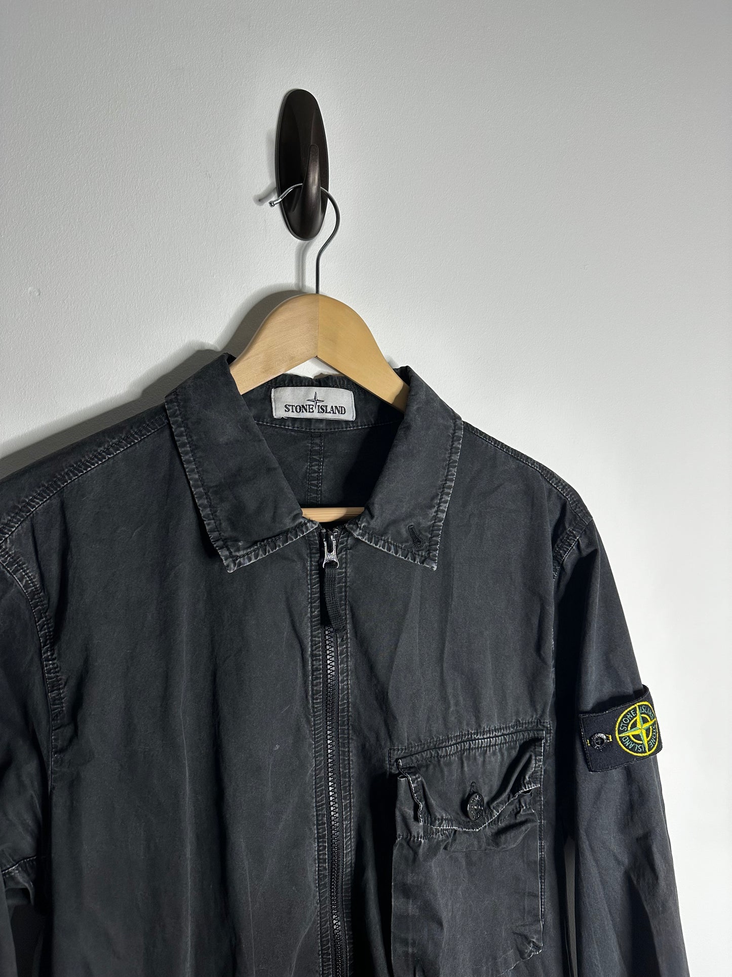 Stone Island Black Garment Dyed Overshirt - Large
