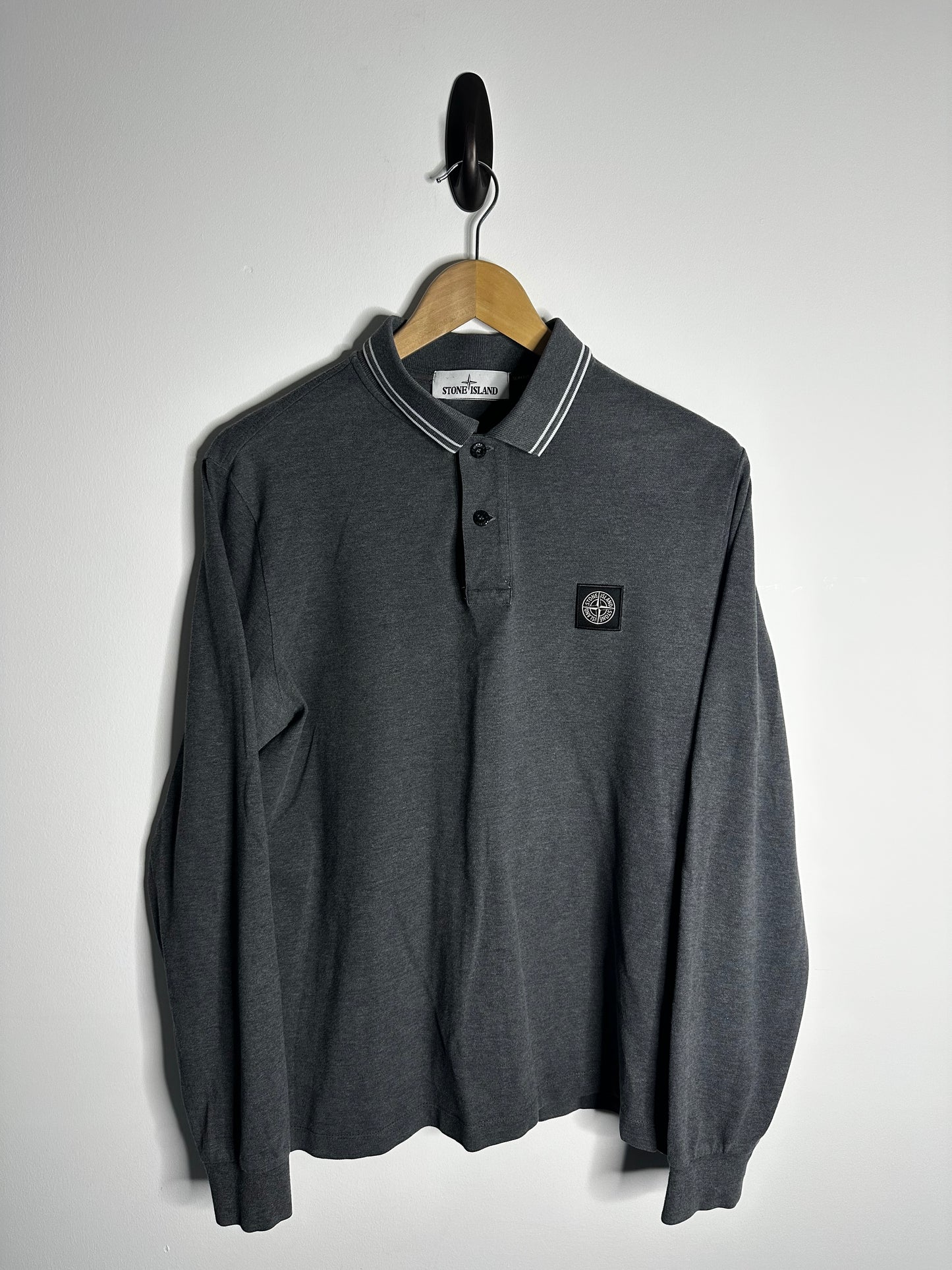 Stone Island Grey Long Sleeve Polo Shirt - Large