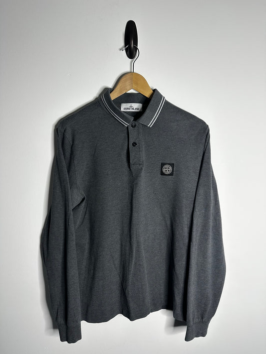 Stone Island Grey Long Sleeve Polo Shirt - Large