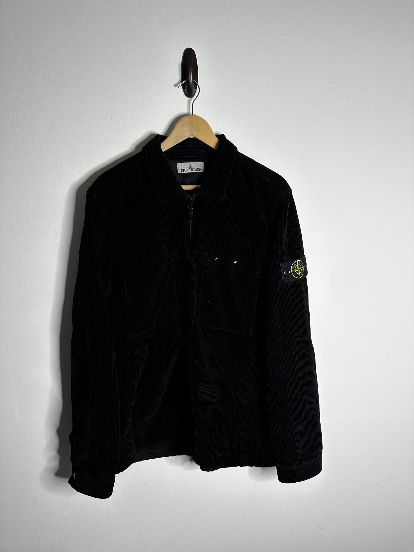 Stone Island Black Corduroy Zip Overshirt - Large