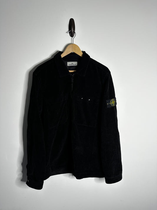 Stone Island Black Corduroy Zip Overshirt - Large