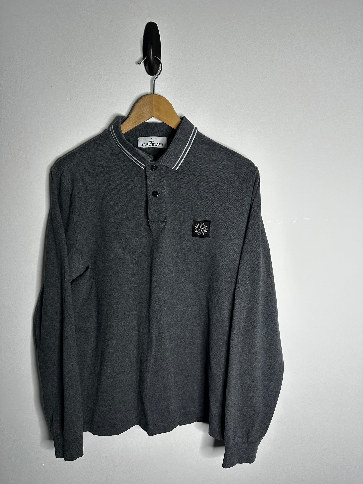 Stone Island Grey Long Sleeve Polo Shirt - Large