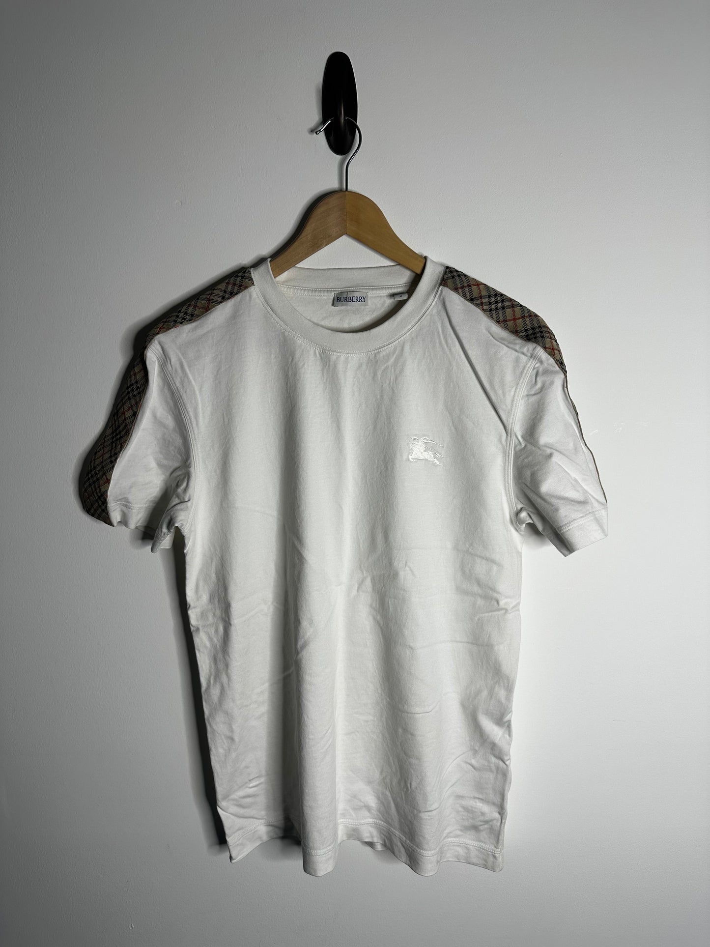 Burberry White Checked Shoulder Cotton Jersey T - Shirt - Medium