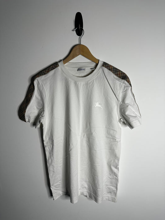 Burberry White Checked Shoulder Cotton Jersey T - Shirt - Medium