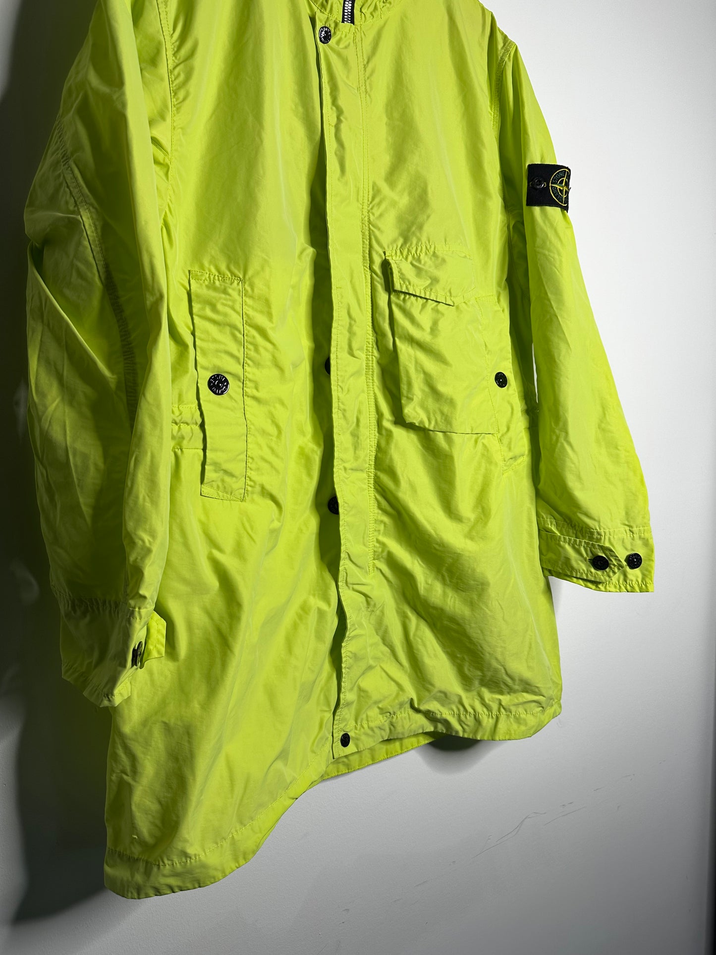 Stone Island Lime Green Micro Reps Long Jacket - Extra Large