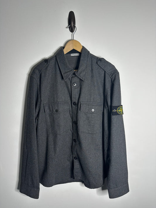 Stone Island Grey Wool Blend Button Shirt - XXL