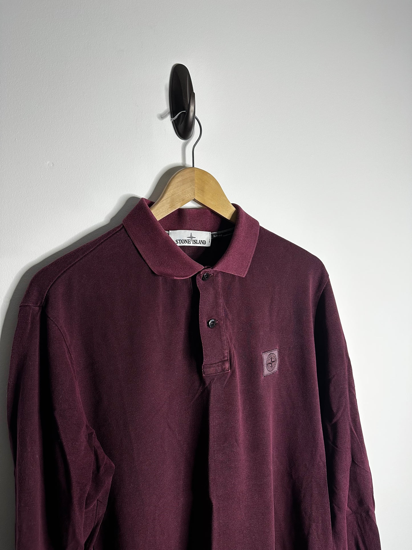 Stone Island Burgundy Long Sleeve Polo Shirt - Extra Large