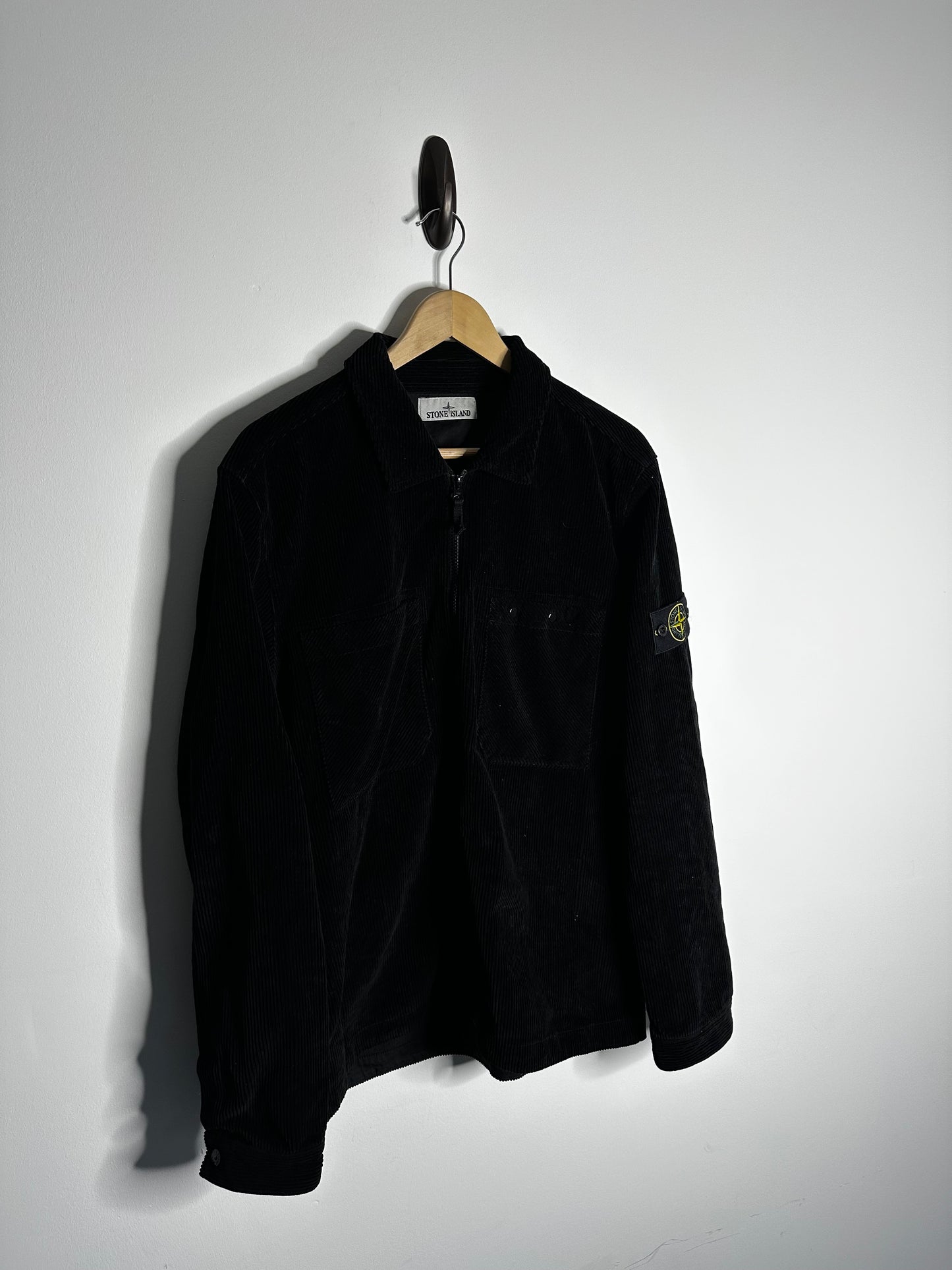Stone Island Black Corduroy Zip Overshirt - Large