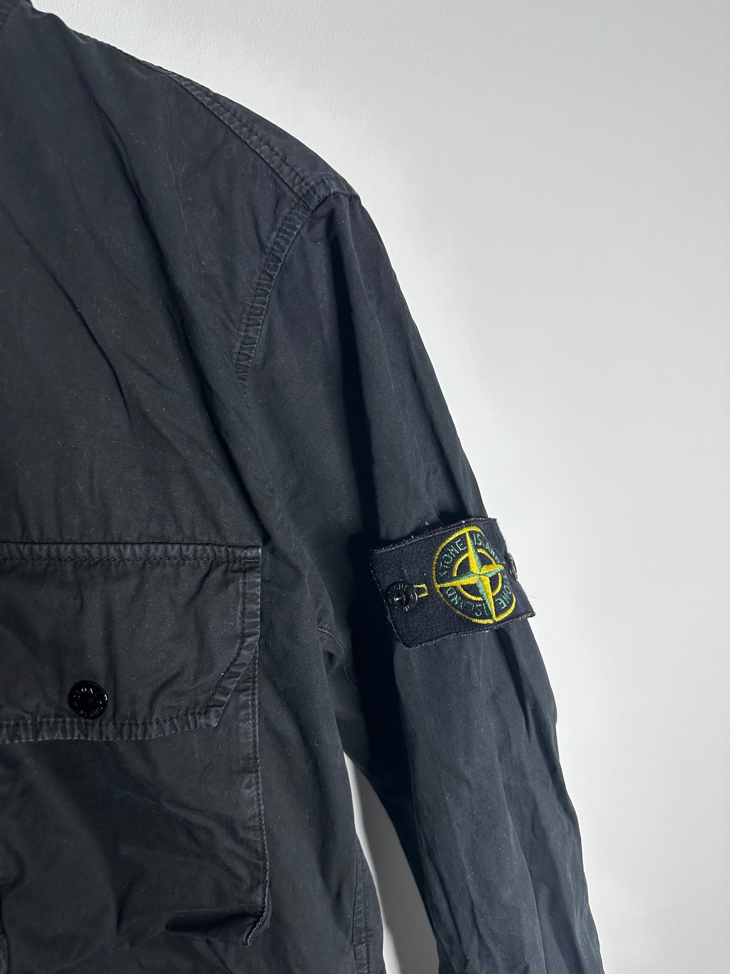 Stone Island Black Brushed Cotton Hooded Overshirt - Large