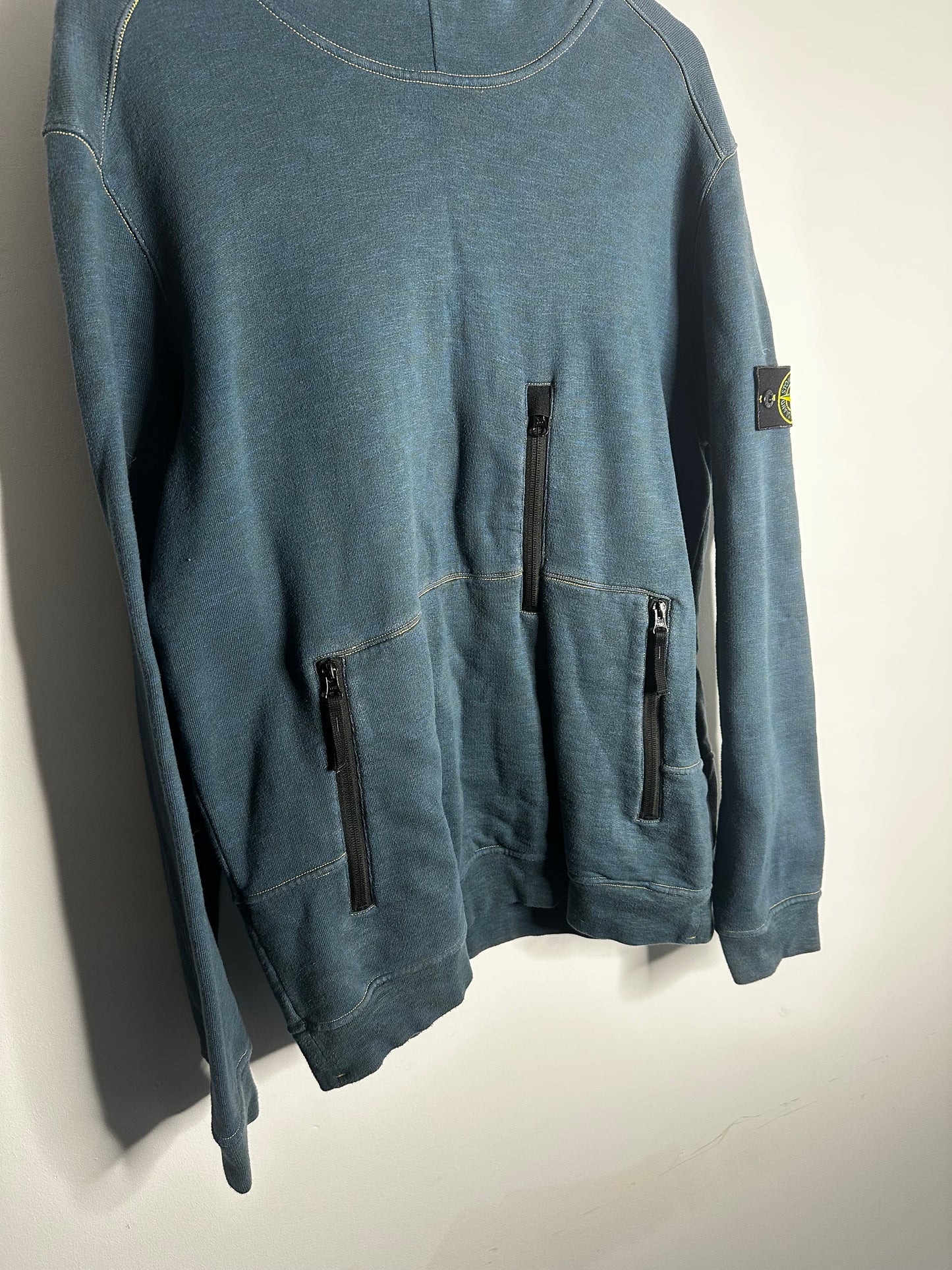 Stone Island Blue Multi Zip Pocket Hoodie - Extra Large
