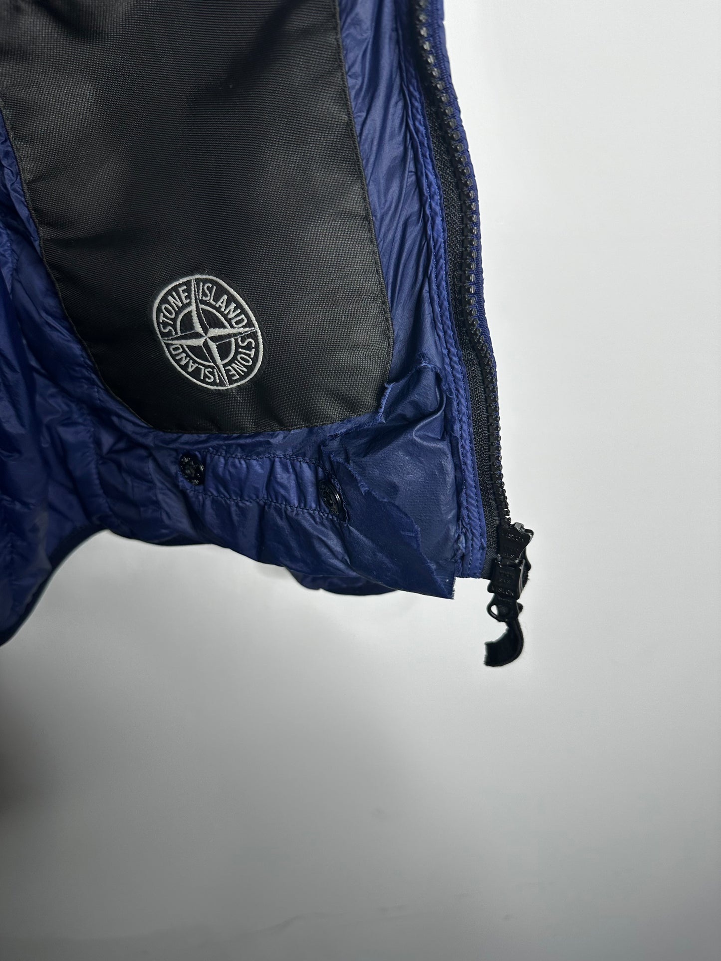 Stone Island Blue Garment Dyed Micro Yarn Down Hooded Jacket - Large