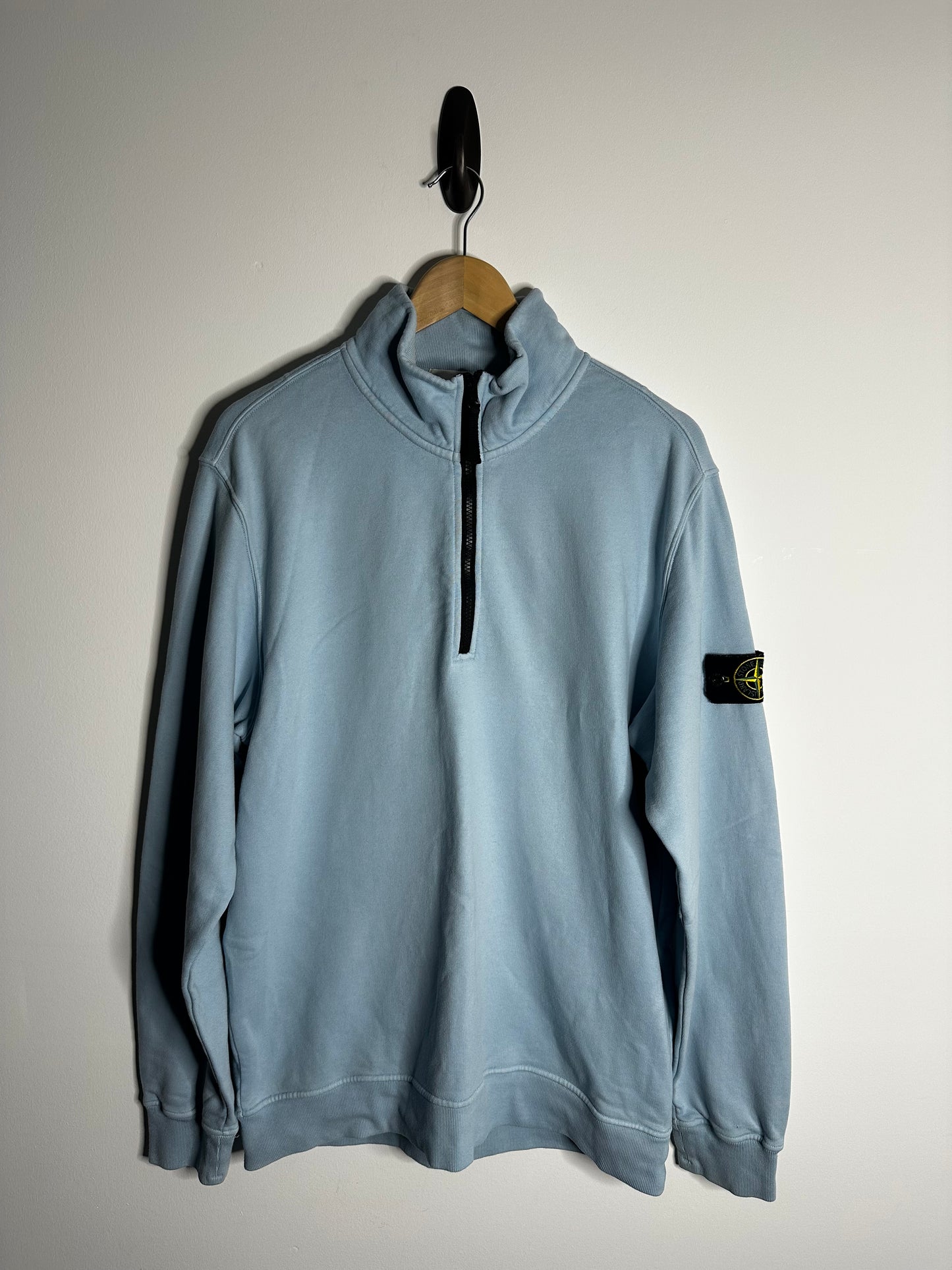 Stone Island Light Blue Quarter Zip Sweatshirt - Extra Large