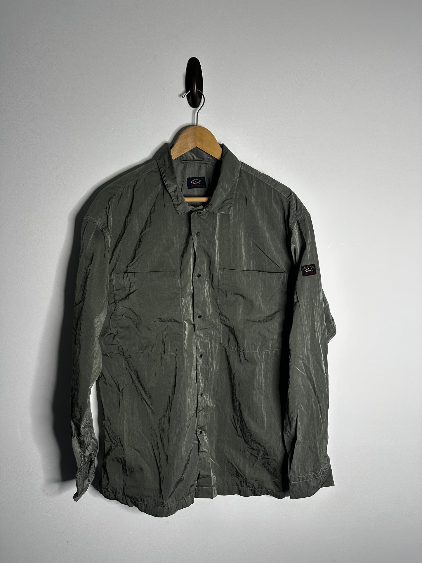Paul & Shark Khaki Nylon Metal Econyl Overshirt - Extra Large