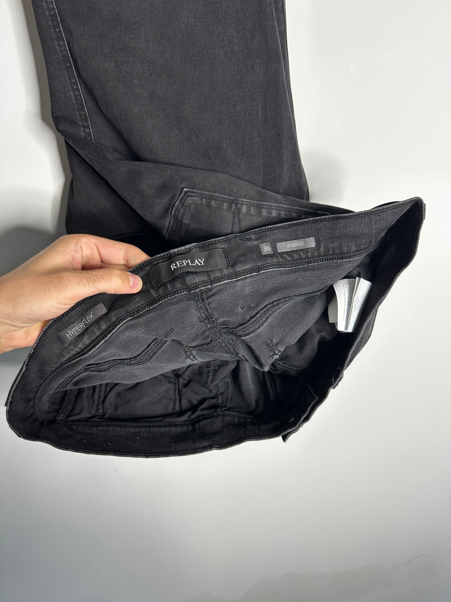 Replay Black Anbass Hyperflex Jeans - 36 Waist / 32 Leg