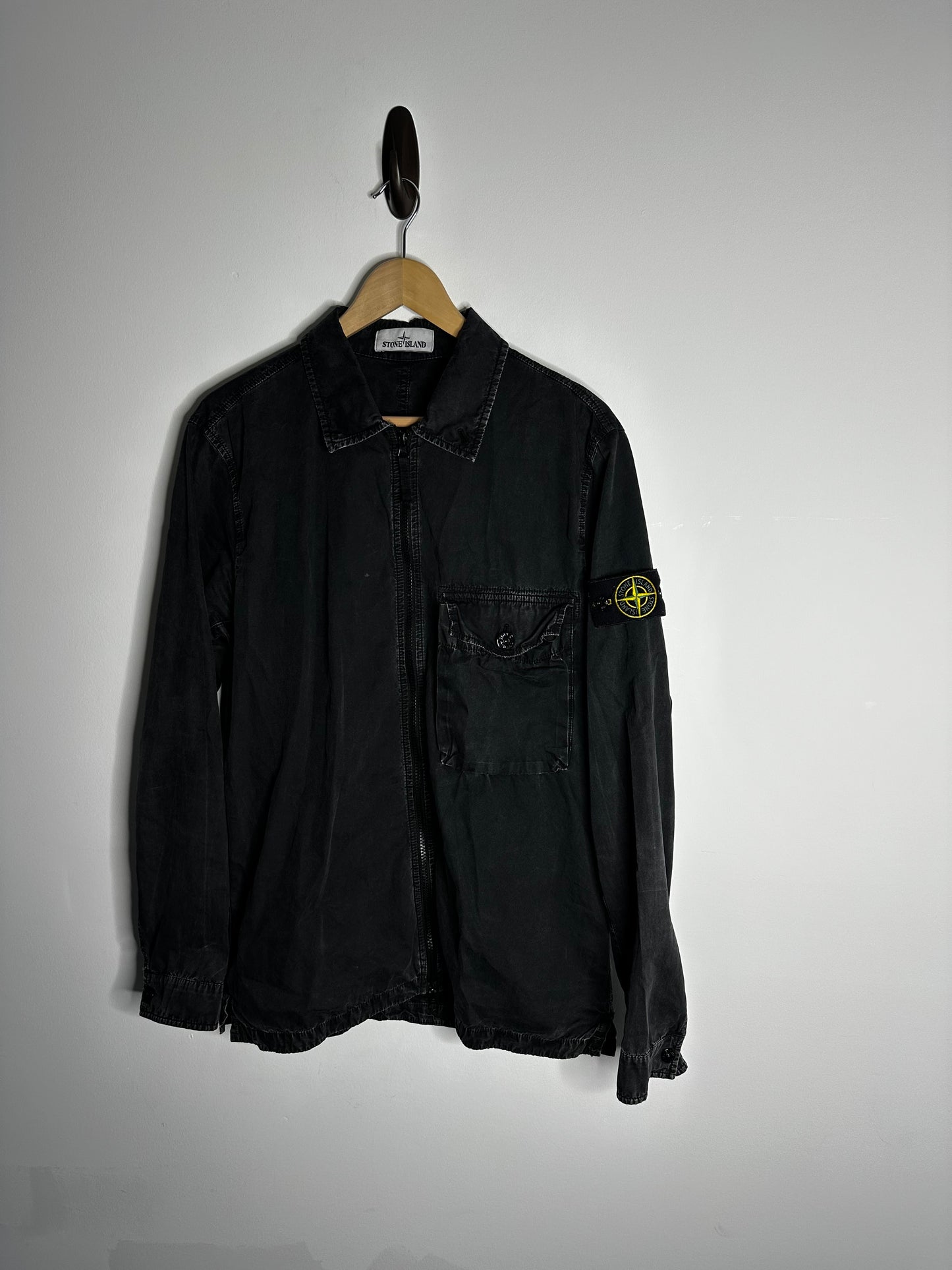 Stone Island Black Garment Dyed Overshirt - Large