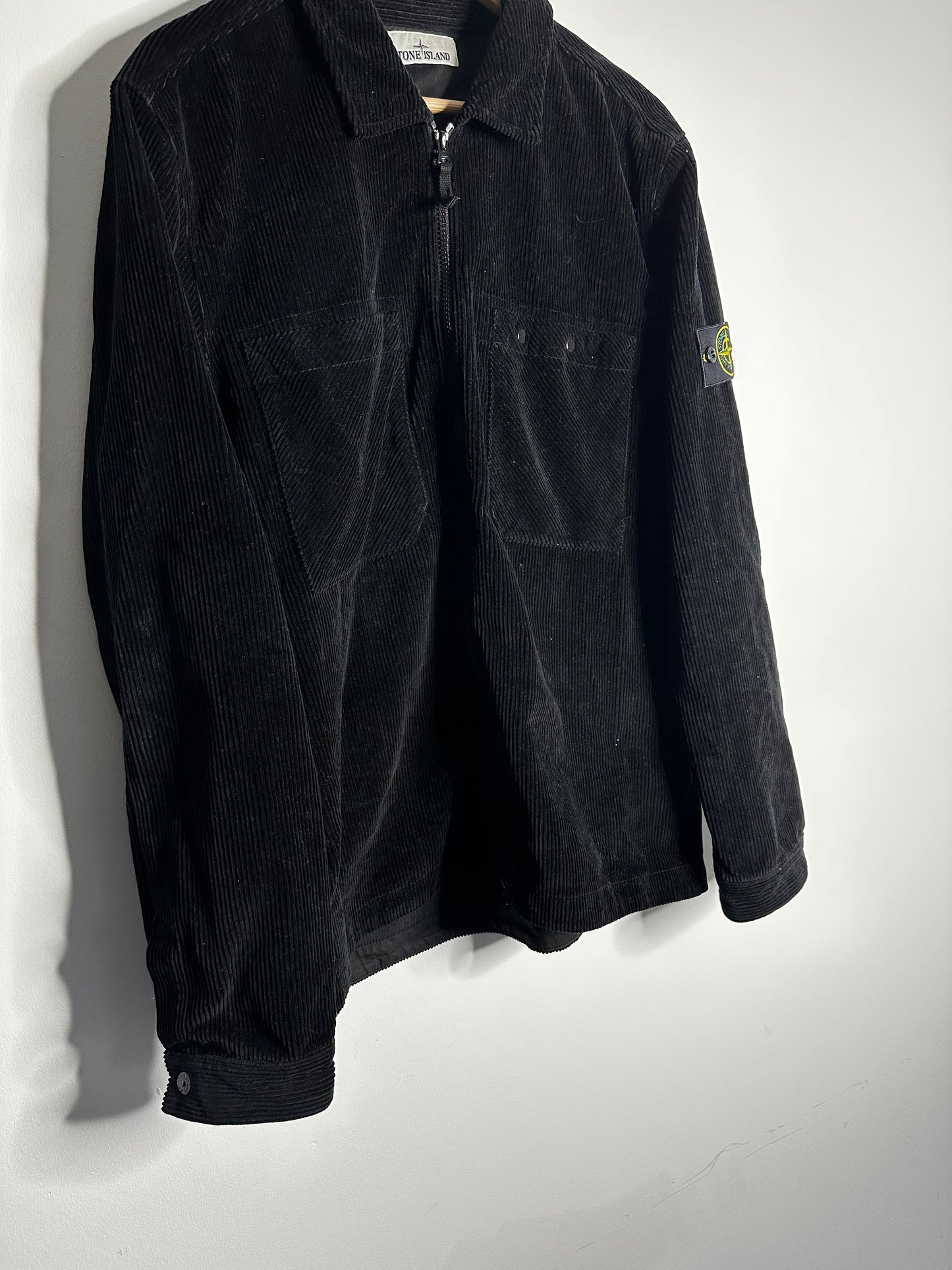 Stone Island Black Corduroy Zip Overshirt - Large