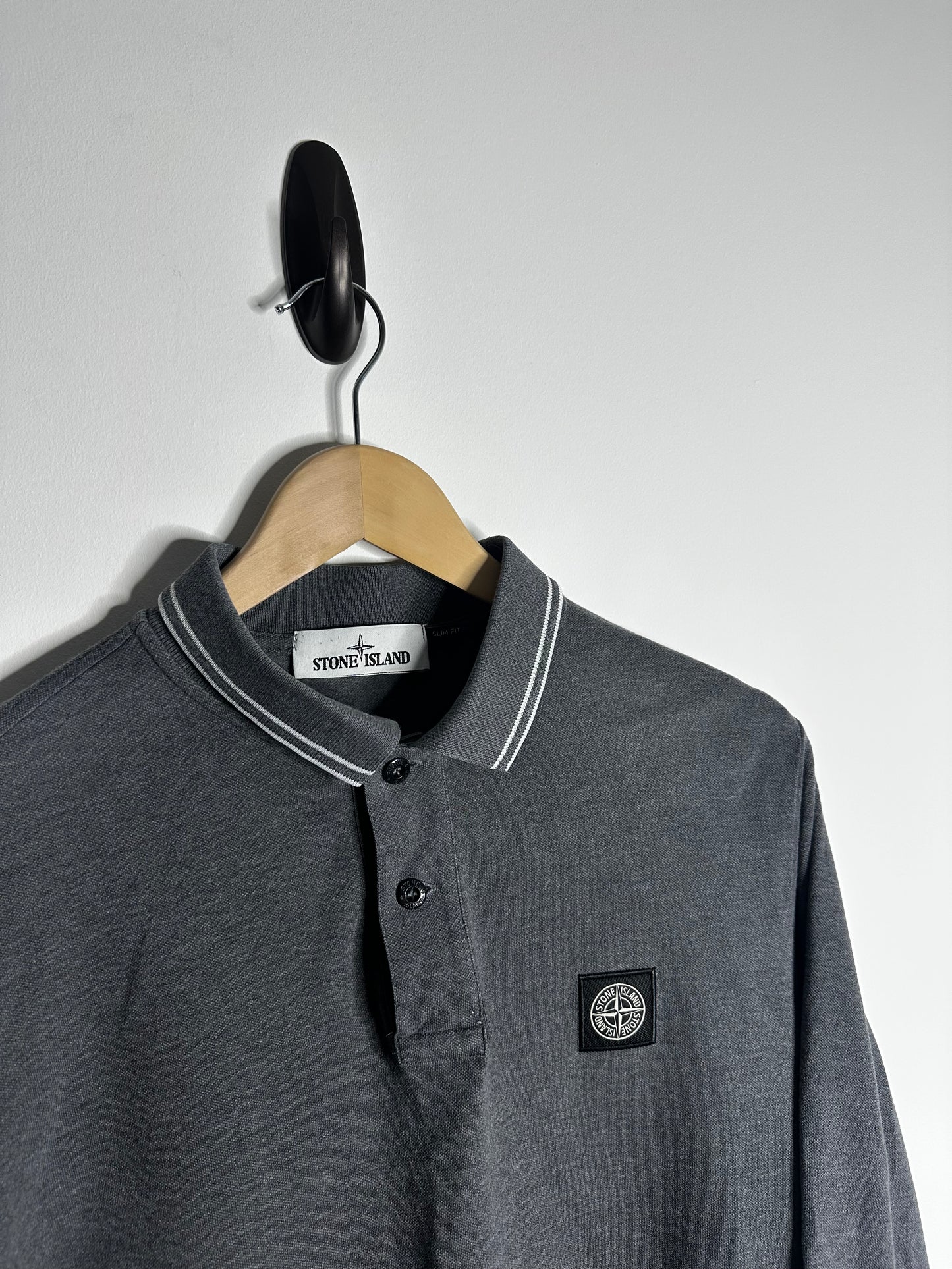 Stone Island Grey Long Sleeve Polo Shirt - Large