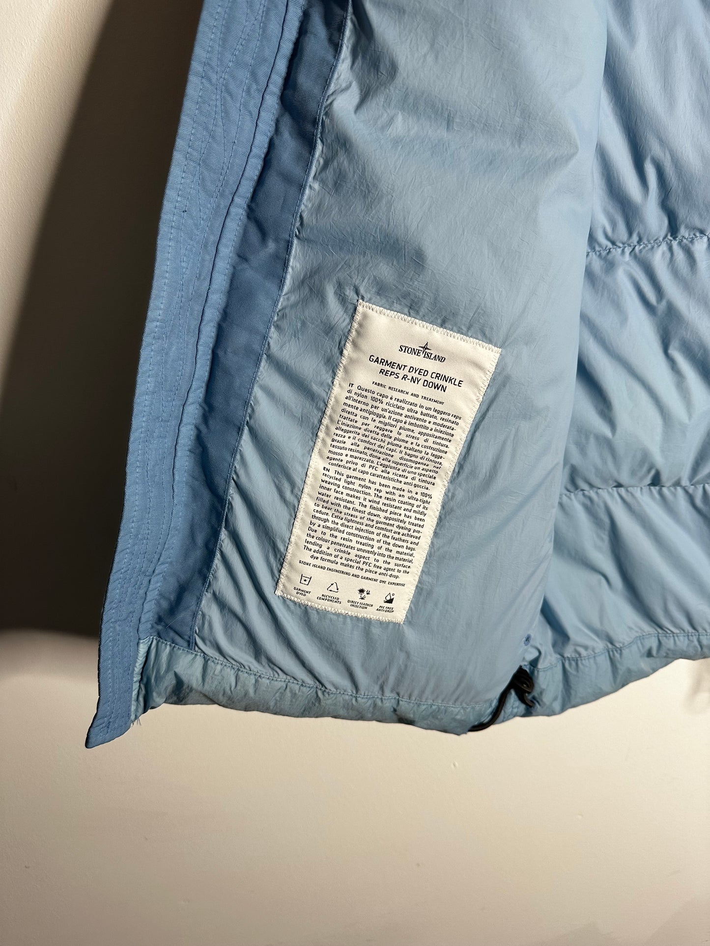 Stone Island Blue Crinkle Reps R-NY Down Gilet - Medium