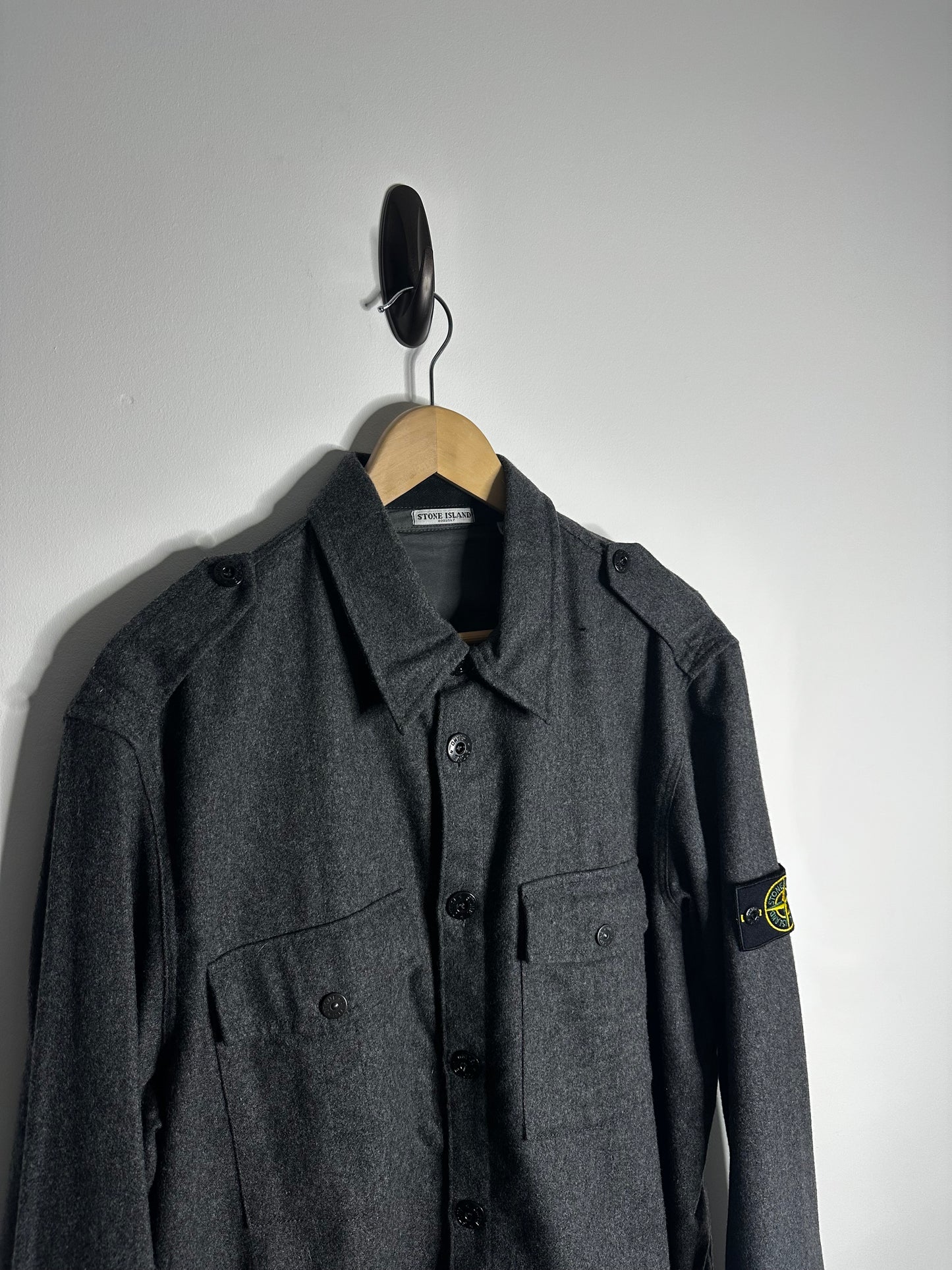 Stone Island Grey Wool Blend Button Shirt - XXL