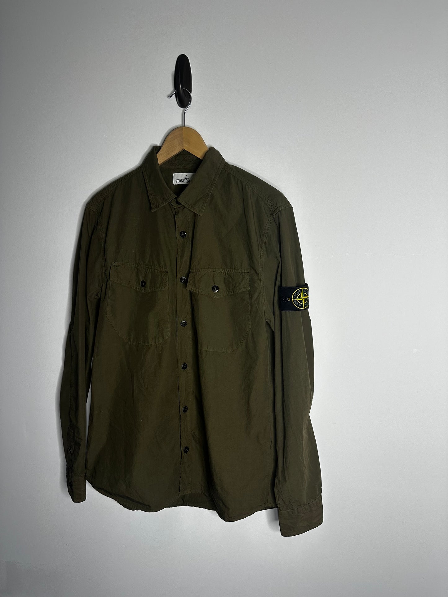Stone Island Khaki Button Fasten Overshirt - Large