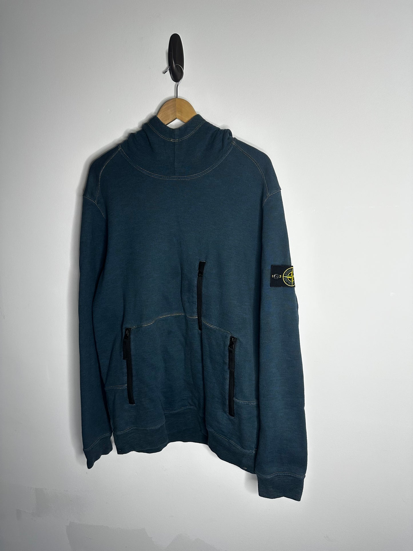 Stone Island Blue Multi Zip Pocket Hoodie - Extra Large