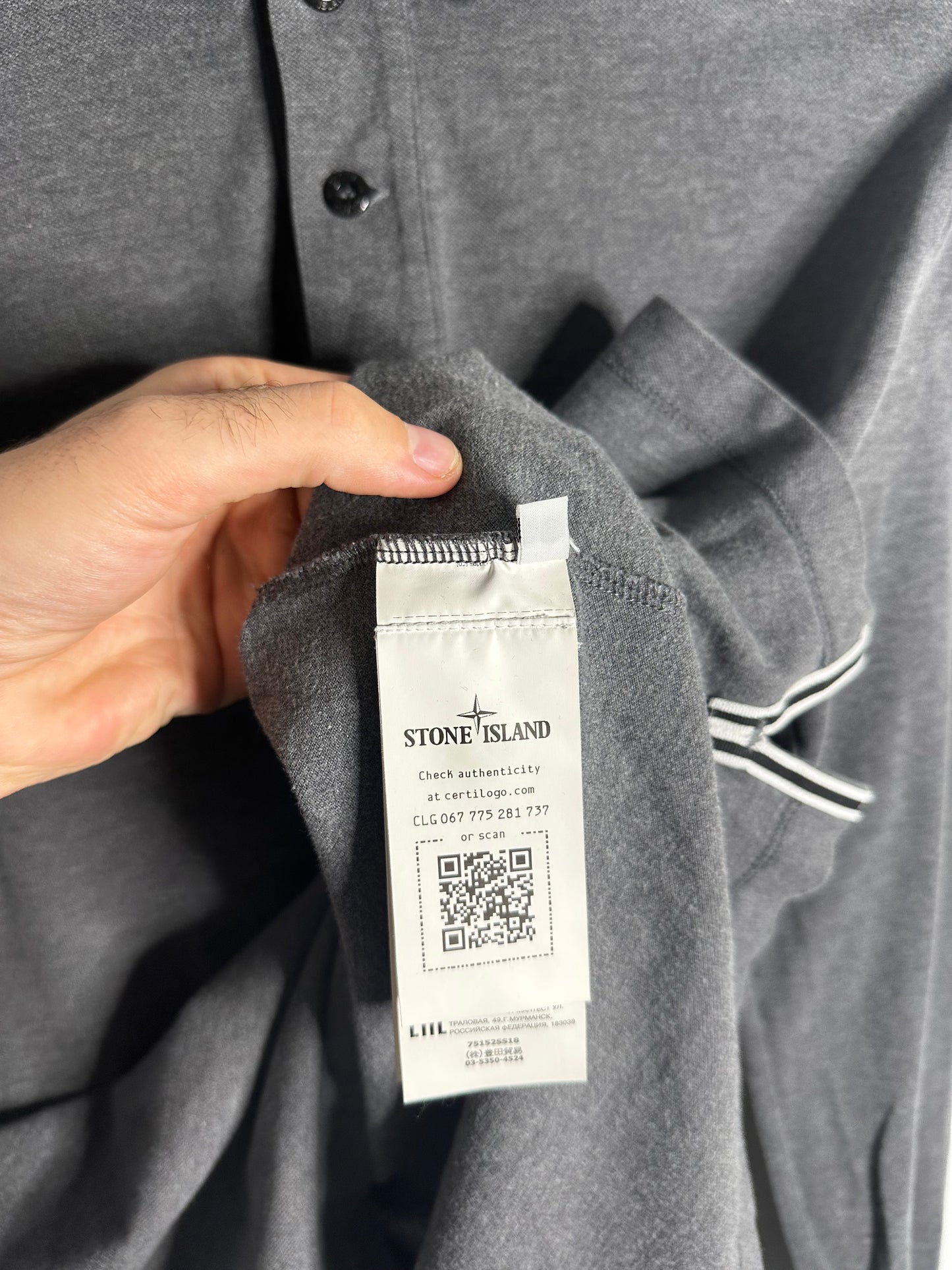Stone Island Grey Long Sleeve Polo Shirt - Large