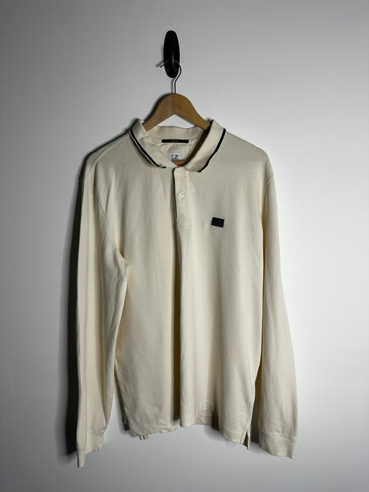 C.P. Company Cream Long Sleeve Polo Shirt - XXL