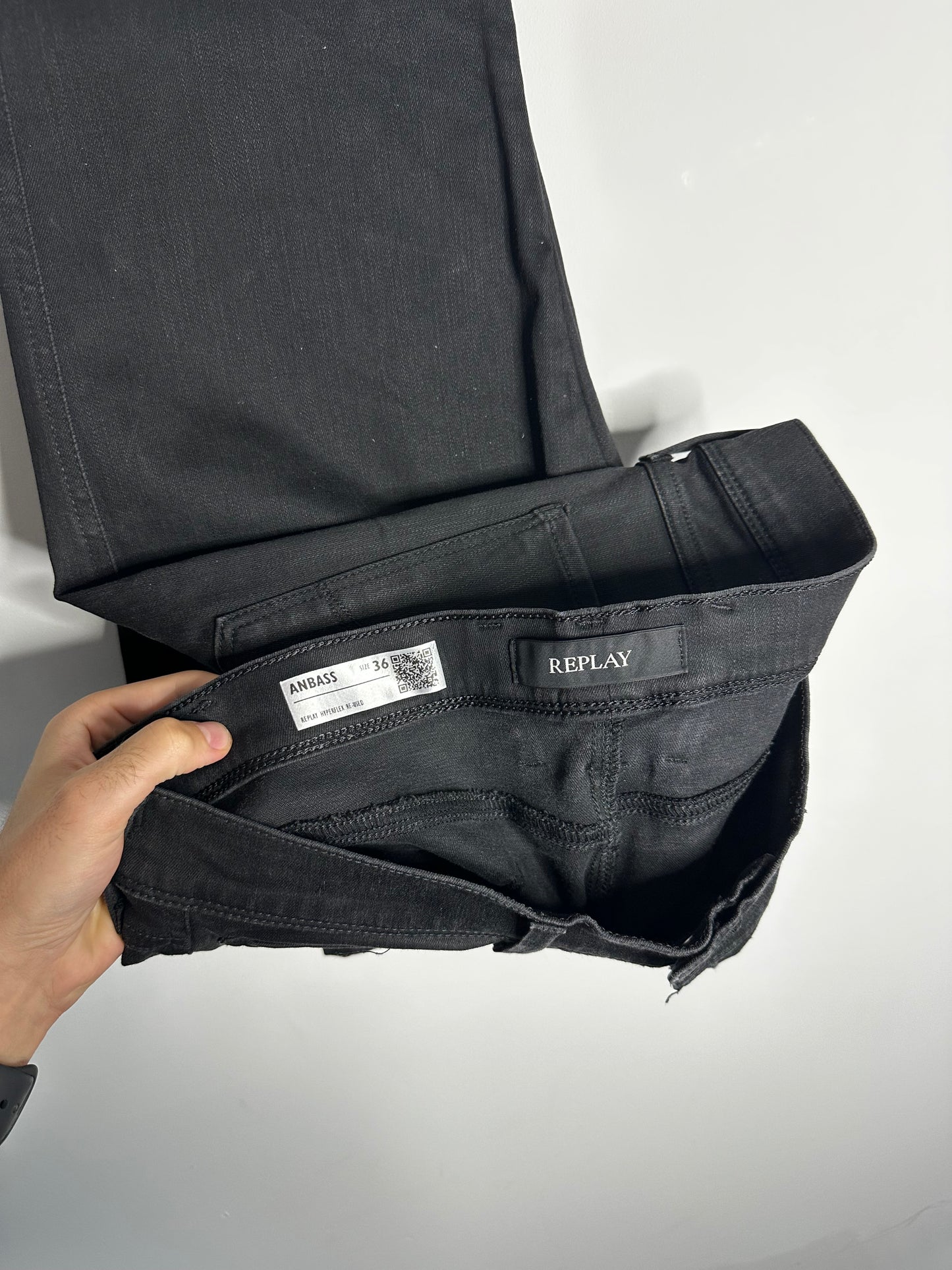 Replay Black Anbass Hyperflex Jeans - 36 Waist / 32 Leg