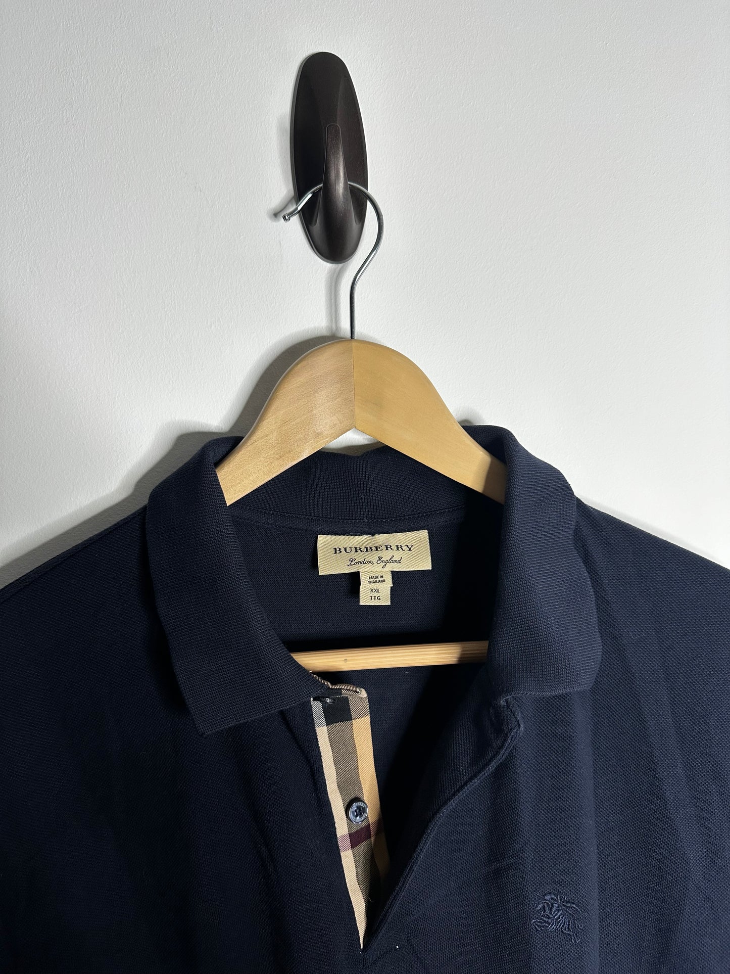 Burberry Navy Nova Check Collar Polo Shirt - XXL