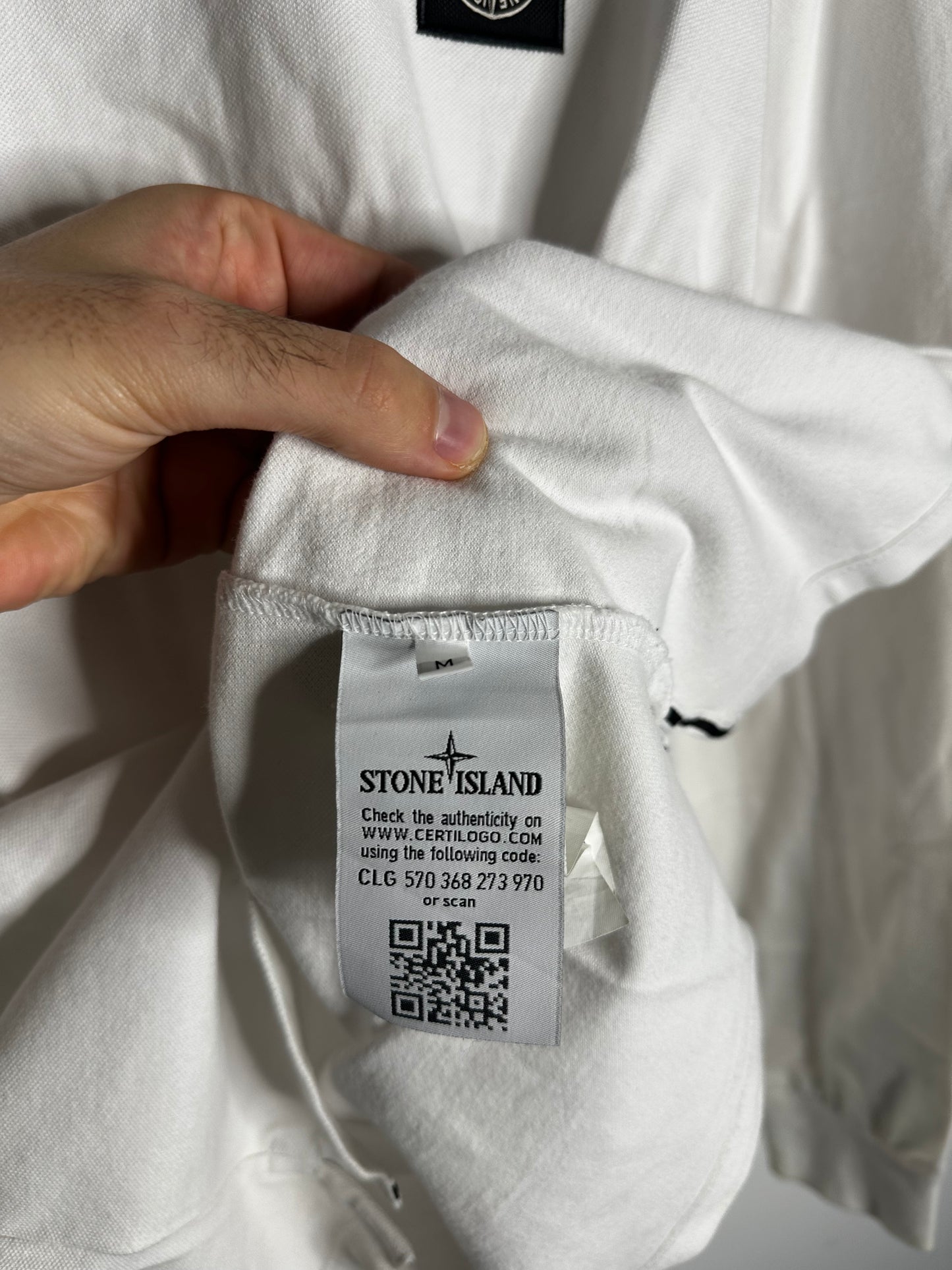 Stone Island White Long Sleeve Polo Shirt - Medium