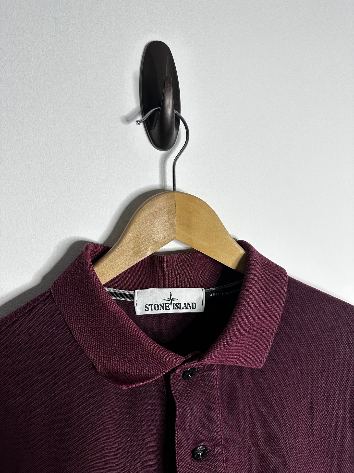 Stone Island Burgundy Long Sleeve Polo Shirt - Extra Large