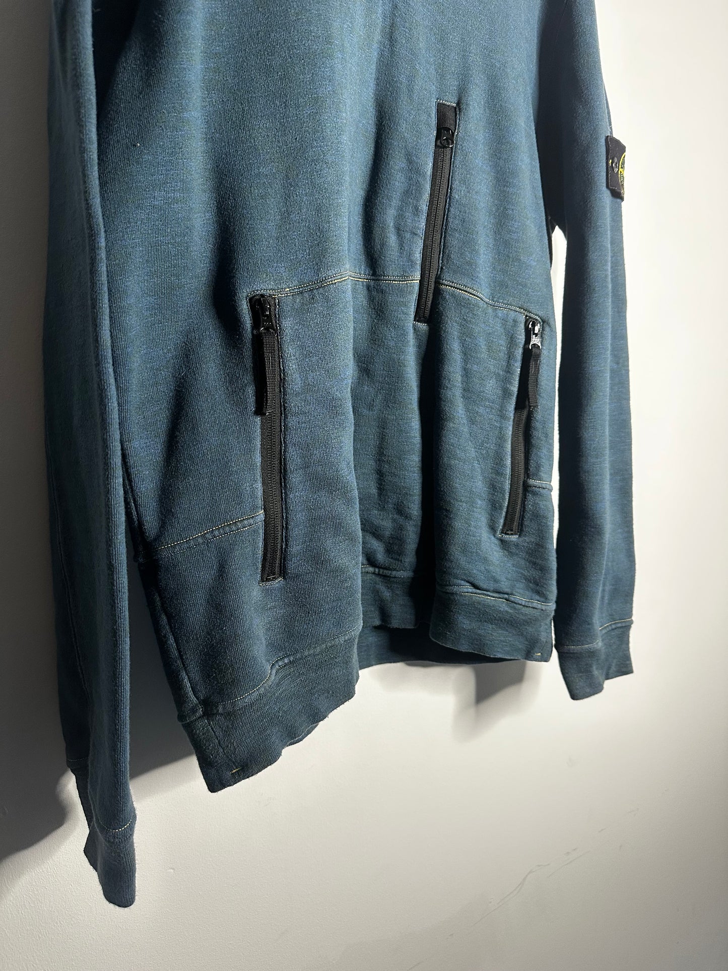 Stone Island Blue Multi Zip Pocket Hoodie - Extra Large