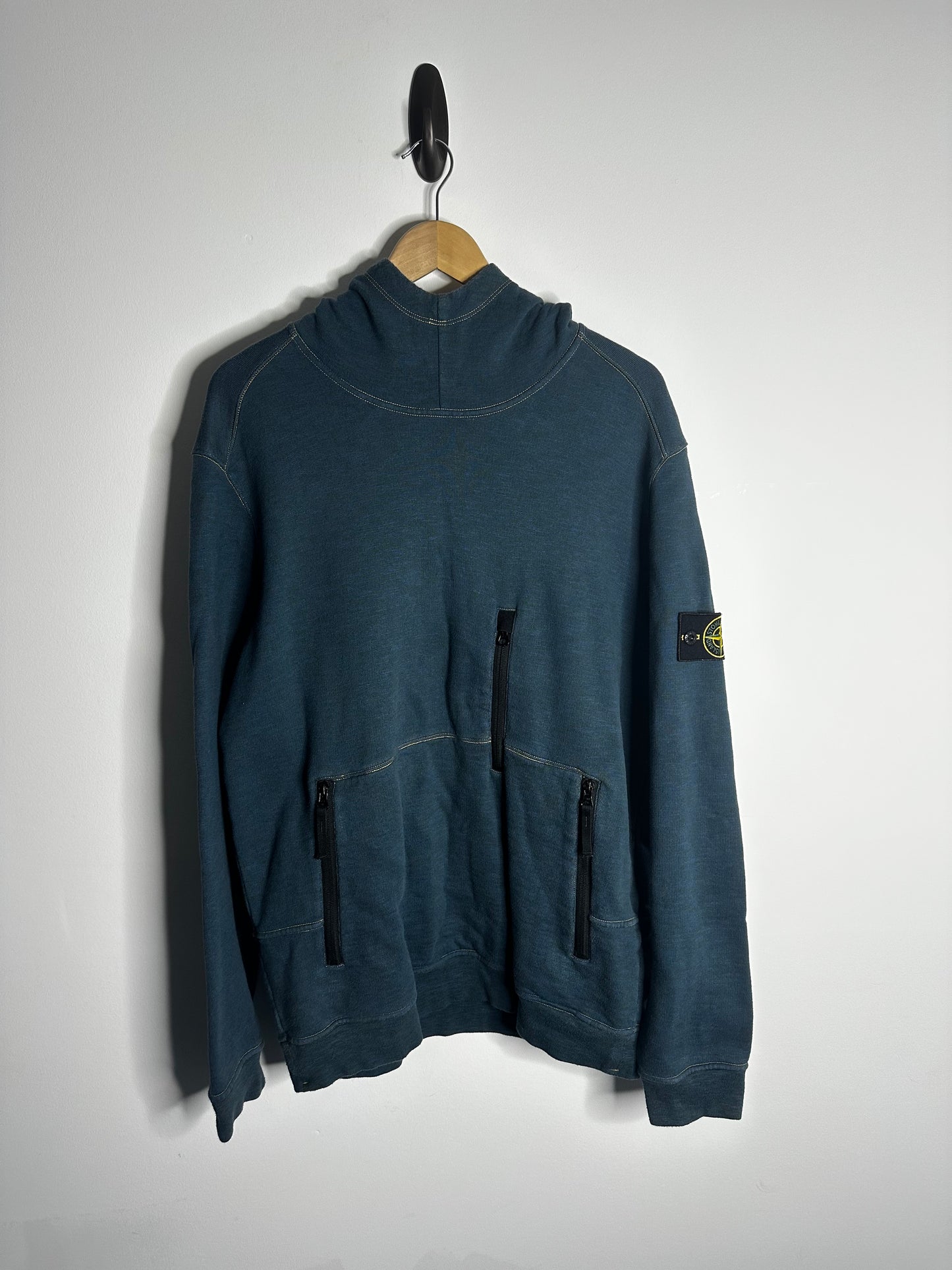 Stone Island Blue Multi Zip Pocket Hoodie - Extra Large