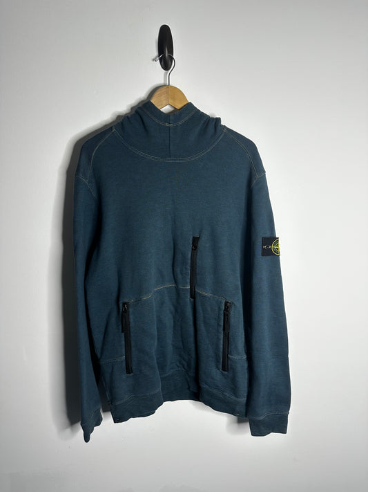 Stone Island Blue Multi Zip Pocket Hoodie - Extra Large