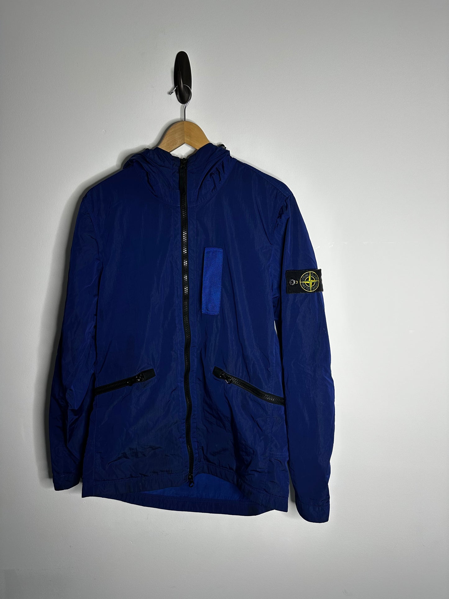 Stone Island Blue Nylon Metal Flock Hooded Jacket - Medium