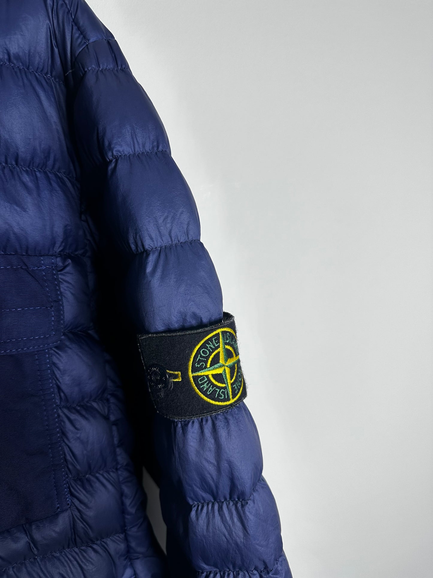 Stone Island Blue Garment Dyed Micro Yarn Down Hooded Jacket - Large