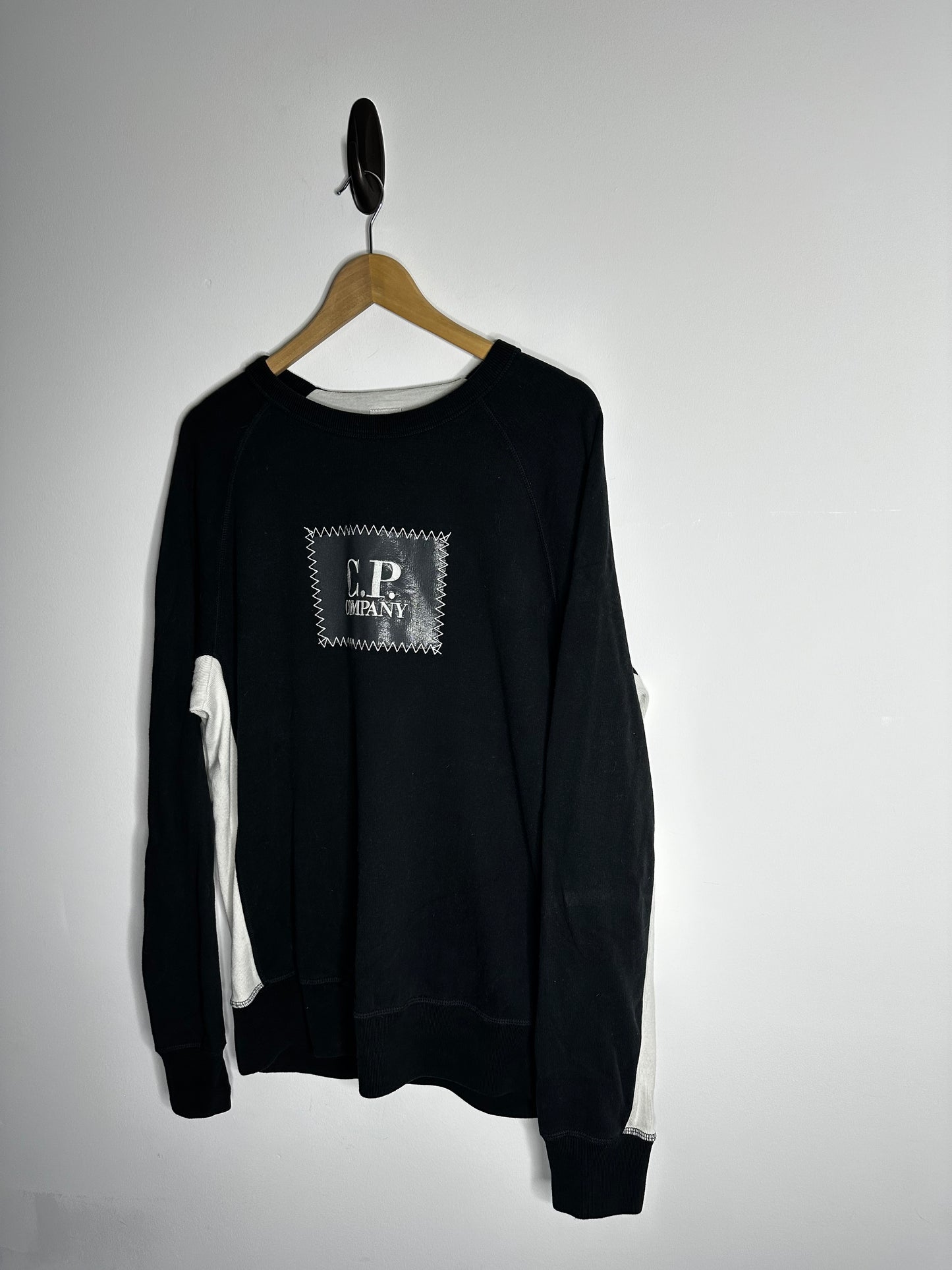 C.P. Company Black & White Box Logo Sweatshirt - Extra Large