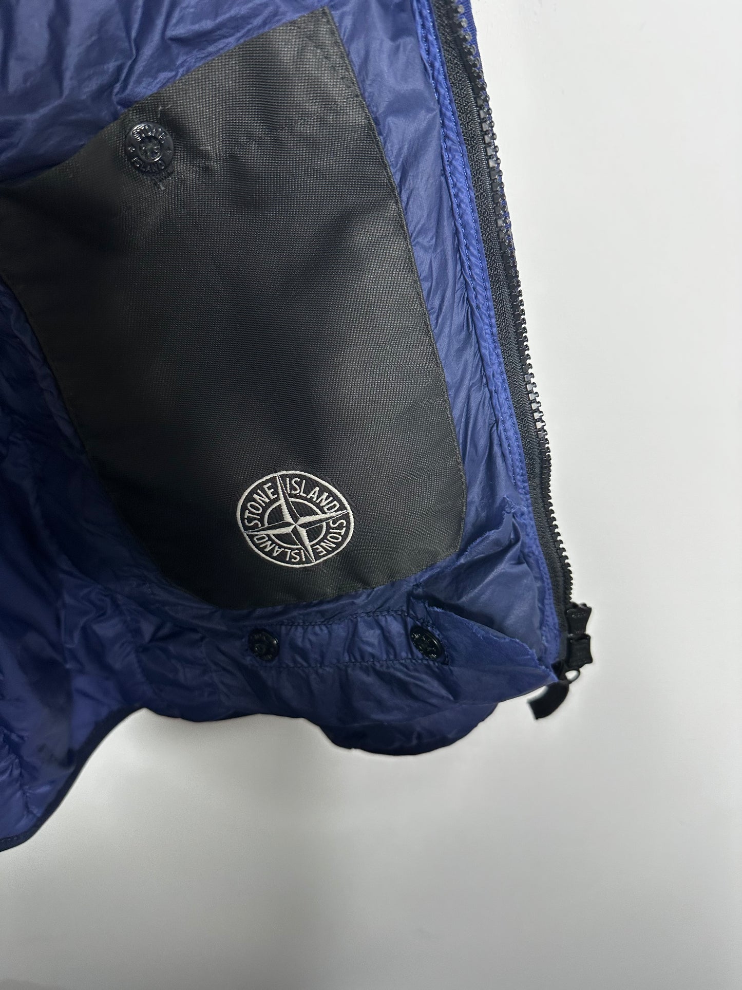 Stone Island Blue Garment Dyed Micro Yarn Down Hooded Jacket - Large