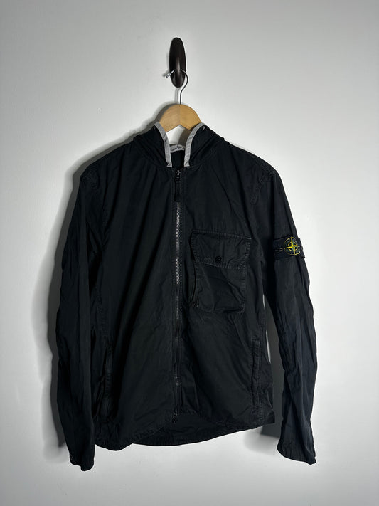 Stone Island Black Brushed Cotton Hooded Overshirt - Large