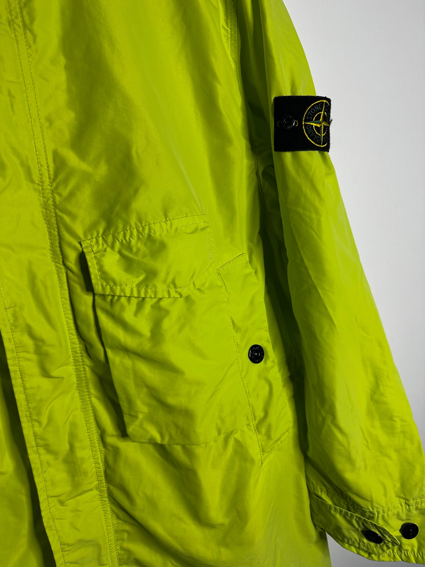Stone Island Lime Green Micro Reps Long Jacket - Extra Large