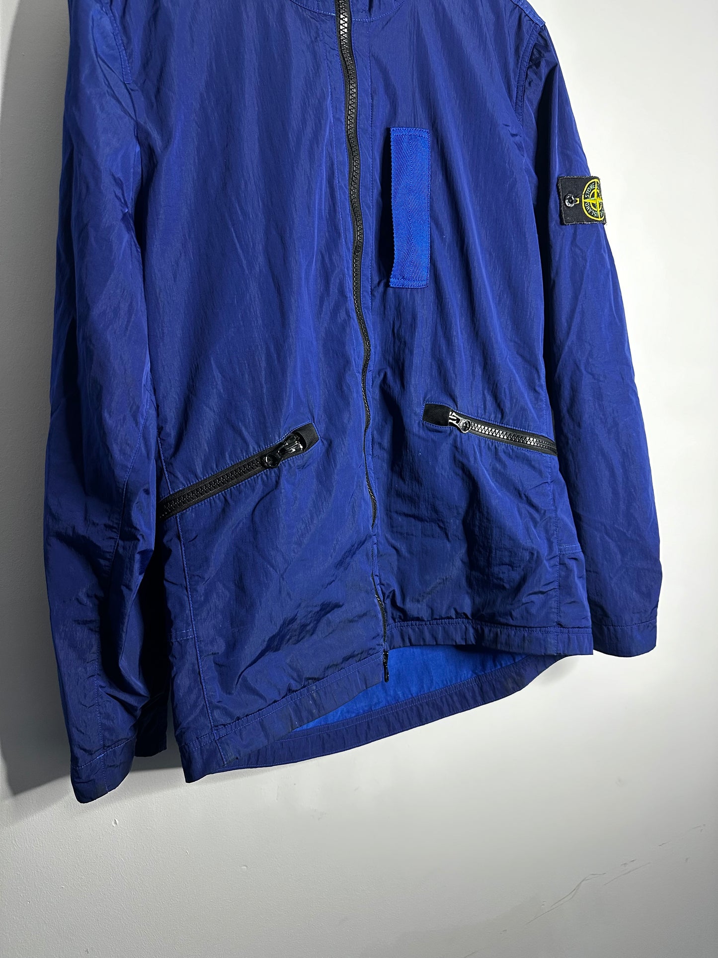 Stone Island Blue Nylon Metal Flock Hooded Jacket - Medium