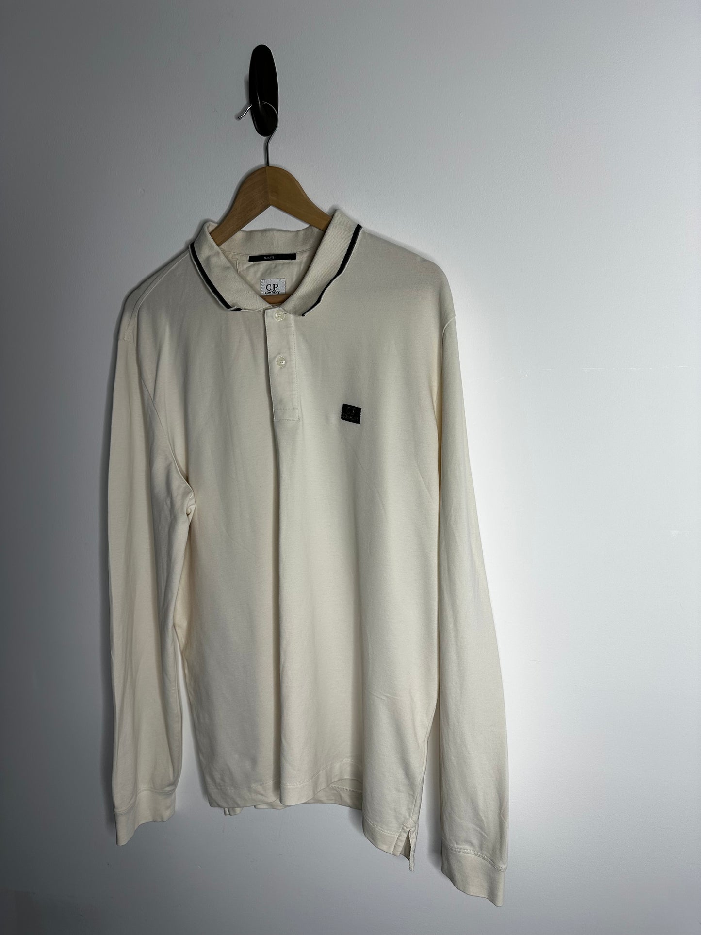 C.P. Company Cream Long Sleeve Polo Shirt - XXL