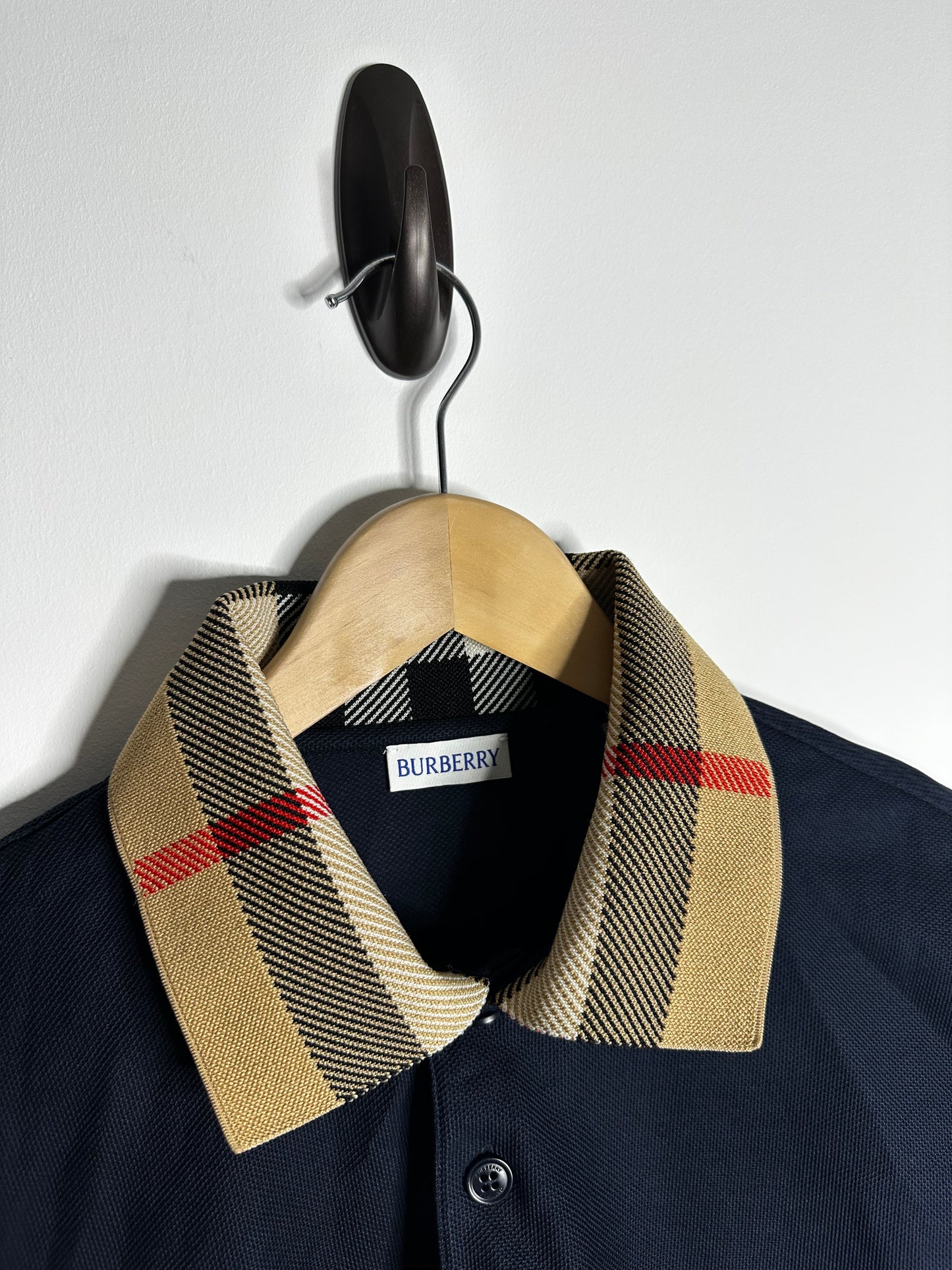 Burberry Smoked Navy Nova Check Collar Polo Shirt - Medium