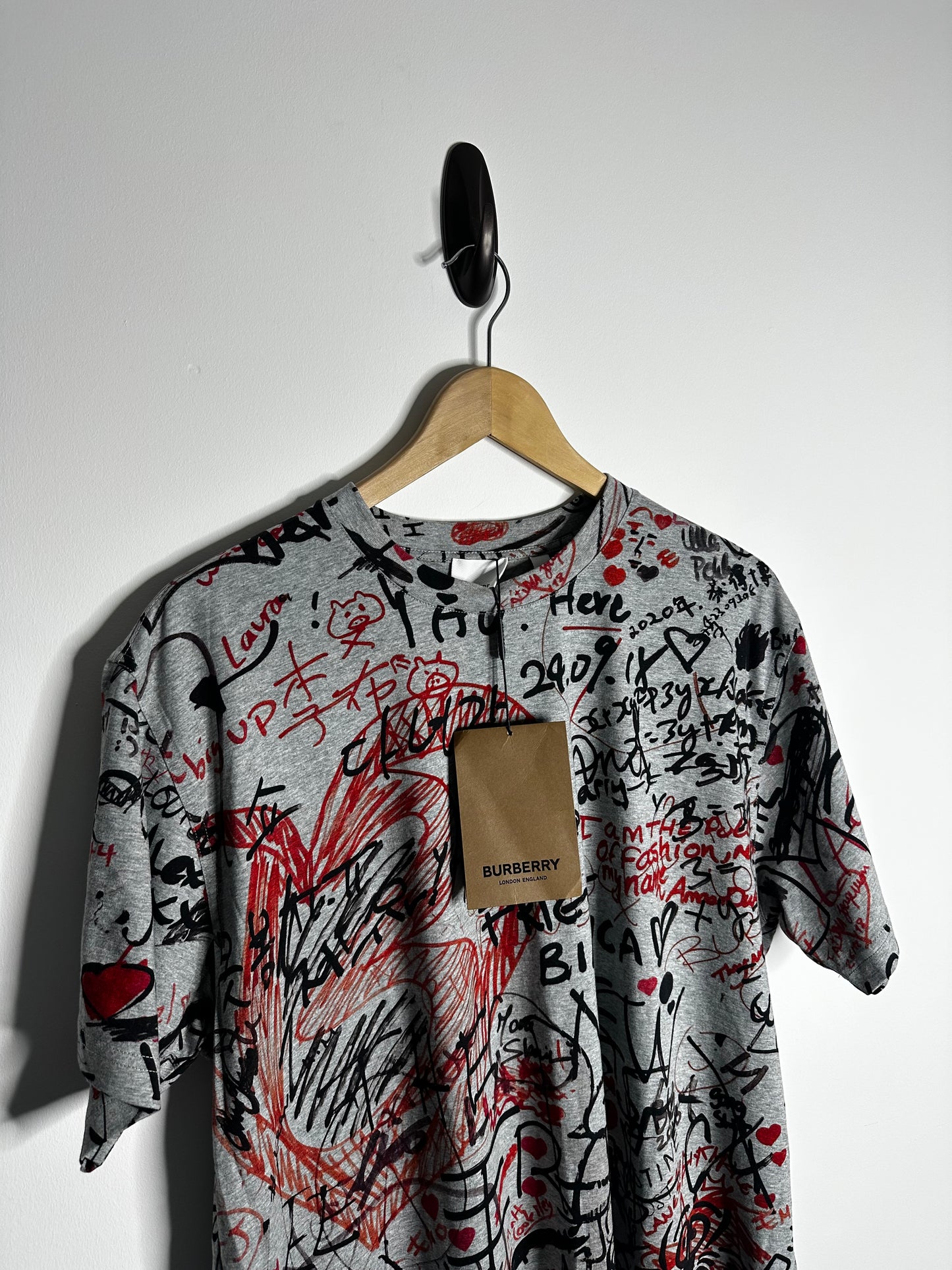 Burberry Grey Graffiti Print T - Shirt - Large