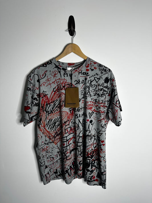 Burberry Grey Graffiti Print T - Shirt - Large