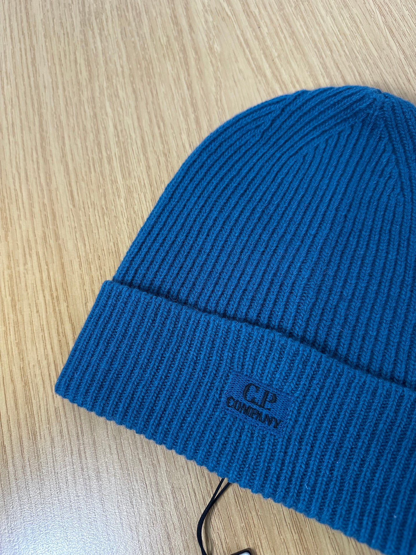 C.P. Company Spruce Blue Lambswool Patch Logo Beanie Hat