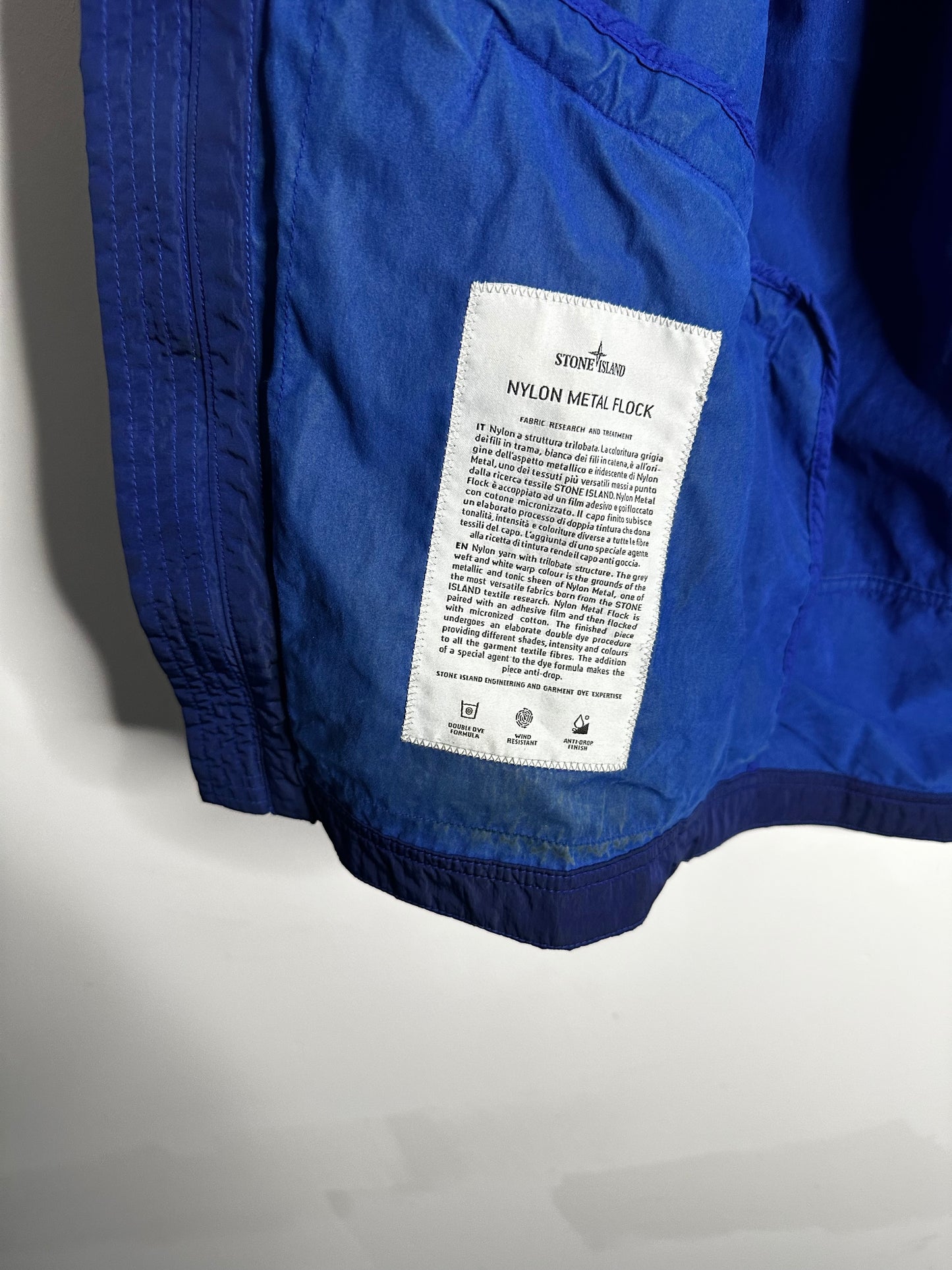 Stone Island Blue Nylon Metal Flock Hooded Jacket - Medium
